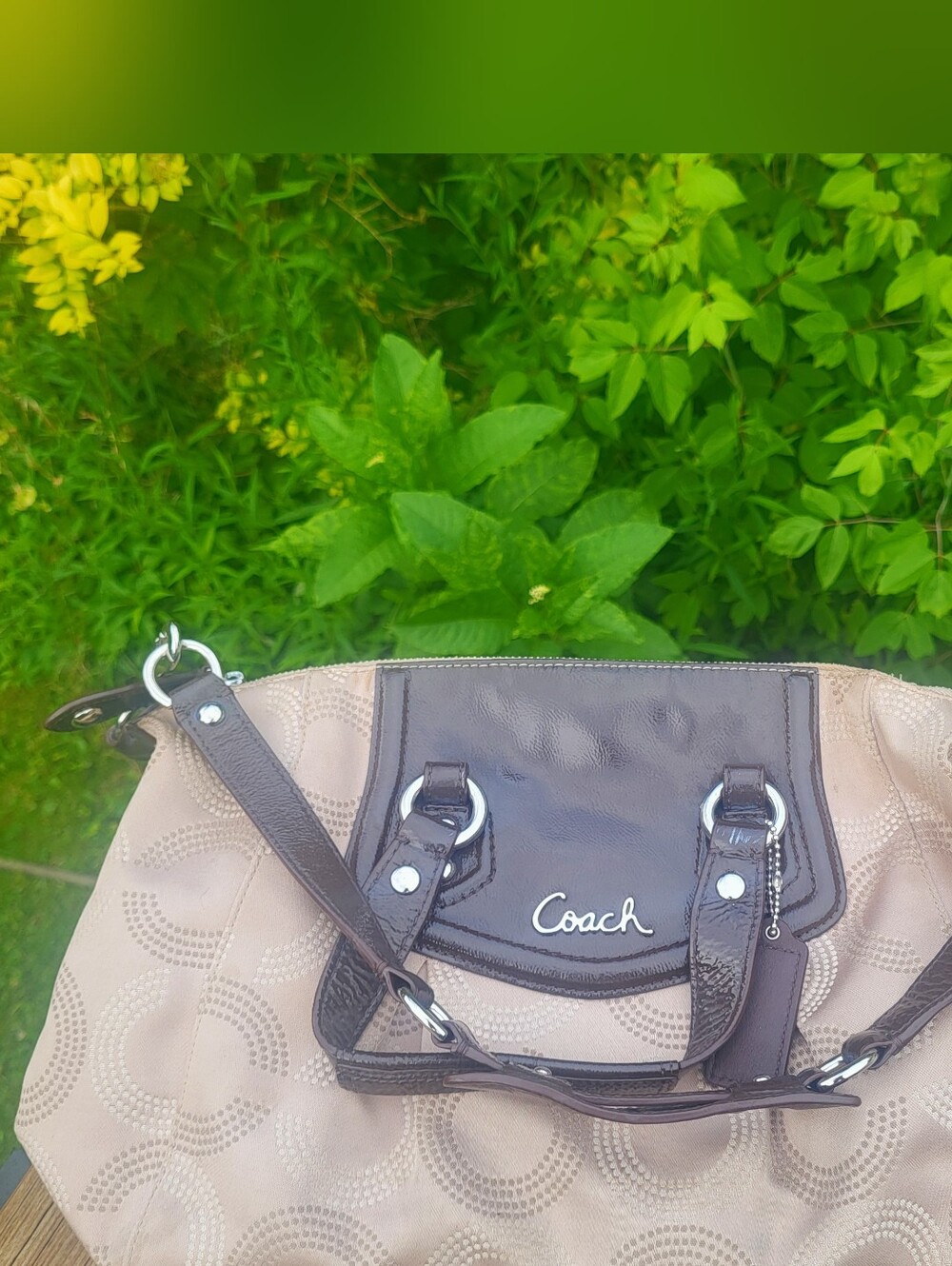 Y2k Coach Ashley Signature Dotted Op Art Satchel F20027 Khaki Brown Shoulder Bag